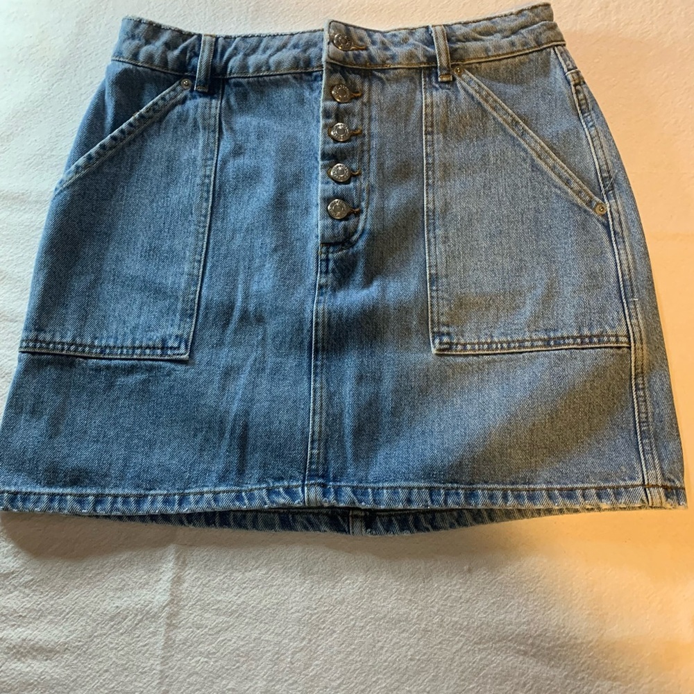 Top Shop denim skirt VINTAGE Y2K Button fly 4 pockets mini size 8 - Picture 1 of 8